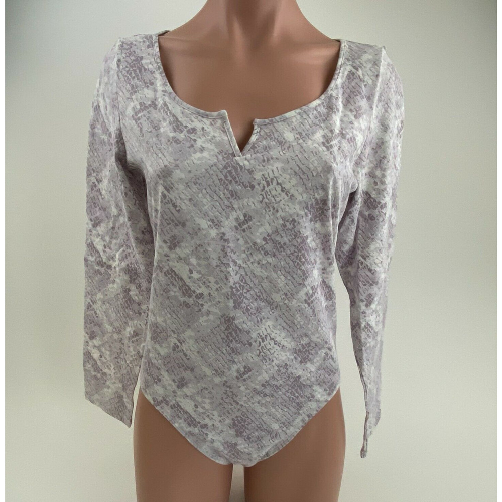 Victoria's Secret PINK Cotton Long Sleeve Bodysuit Top Lavender Size M NWT